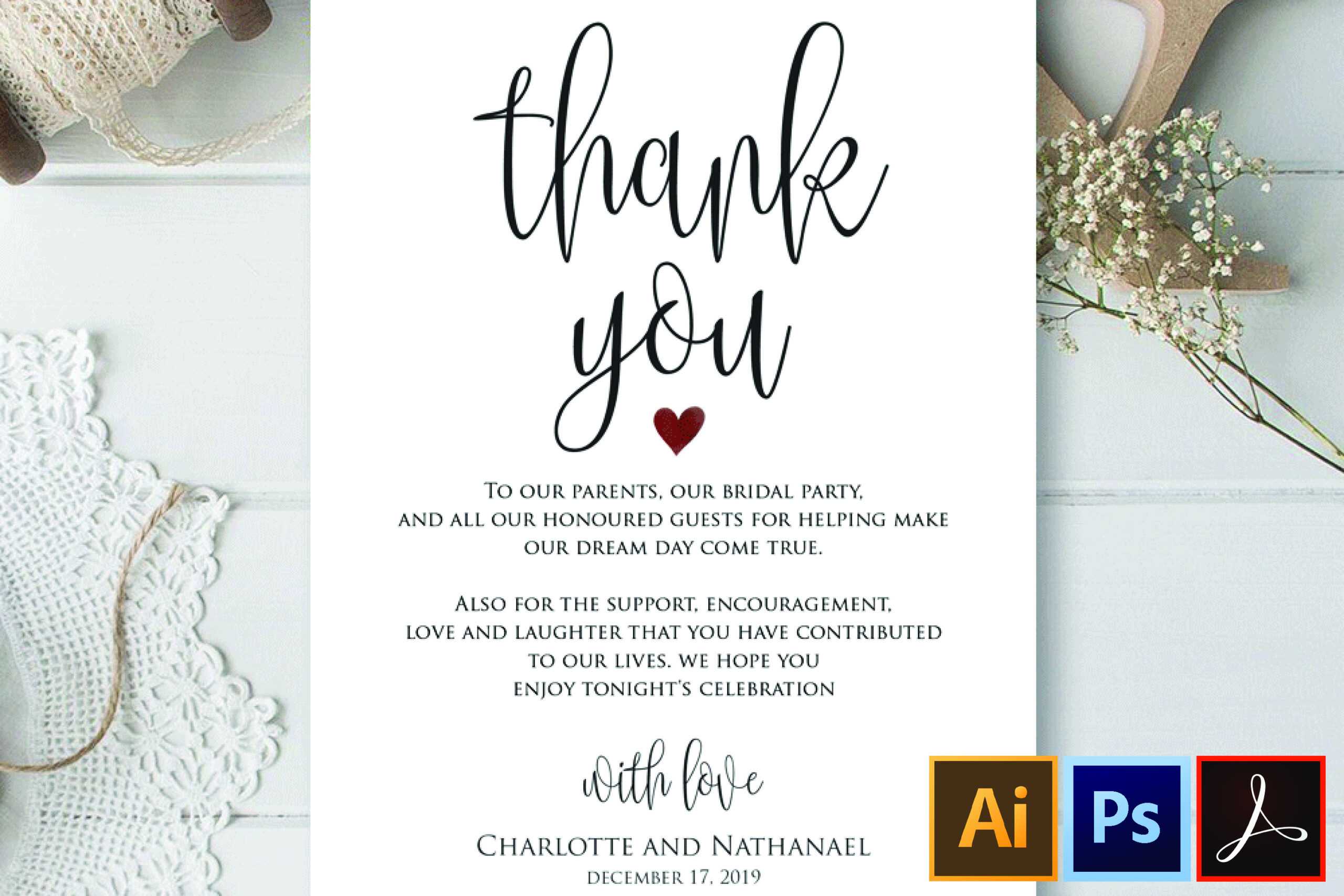 Wedding Thank You Note, Printable Thank You Card Template Pertaining To Thank You Note Card Template