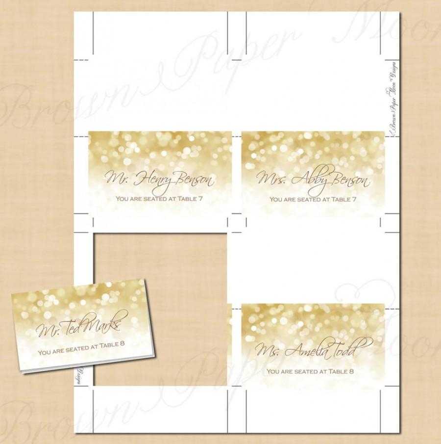 White Gold Sparkles Place Card Tent (Fold To 3.5X2): Text With Free Place Card Templates Download