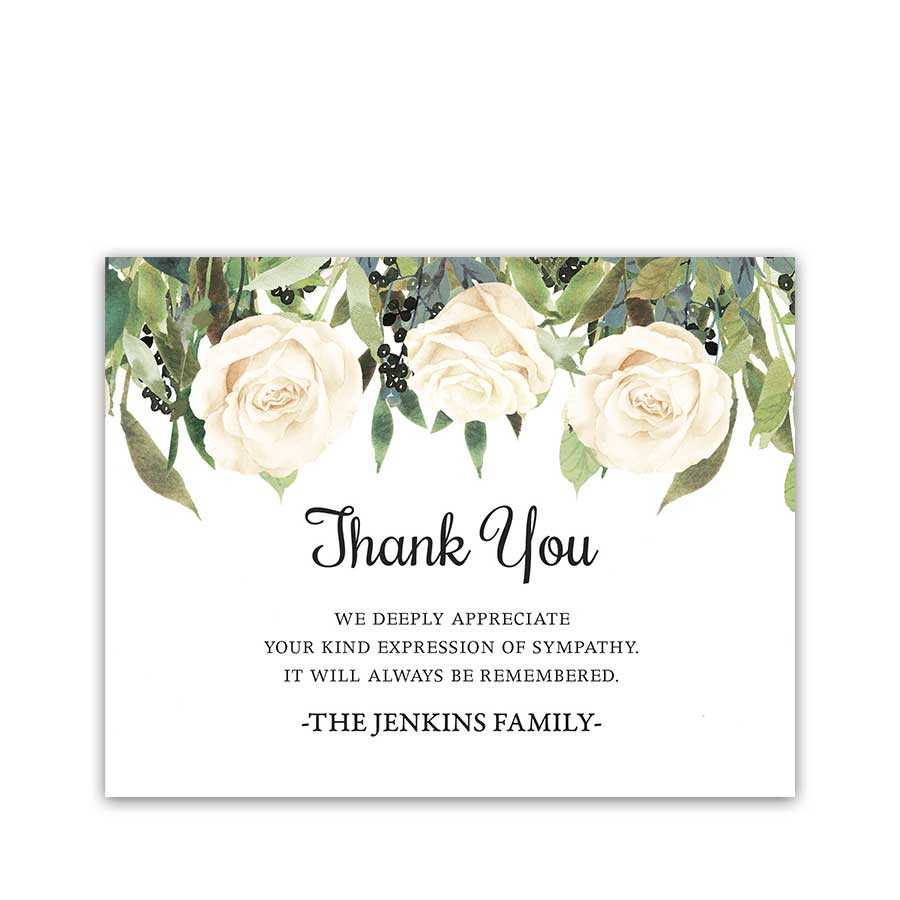 White Roses Funeral Thank You Card For Guests Custom In Sympathy Thank You Card Template