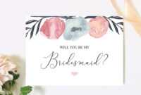 Will You Be My Bridesmaid Card Bridesmaid Proposal Card Pink Navy Floral  Bridesmaid Card Maid Of Honor Proposal Printable 106-05Bp inside Will You Be My Bridesmaid Card Template