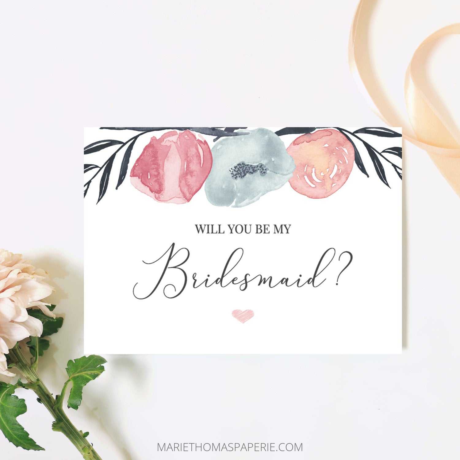 Will You Be My Bridesmaid Card Bridesmaid Proposal Card Pink Navy Floral  Bridesmaid Card Maid Of Honor Proposal Printable 106 05Bp Inside Will You Be My Bridesmaid Card Template