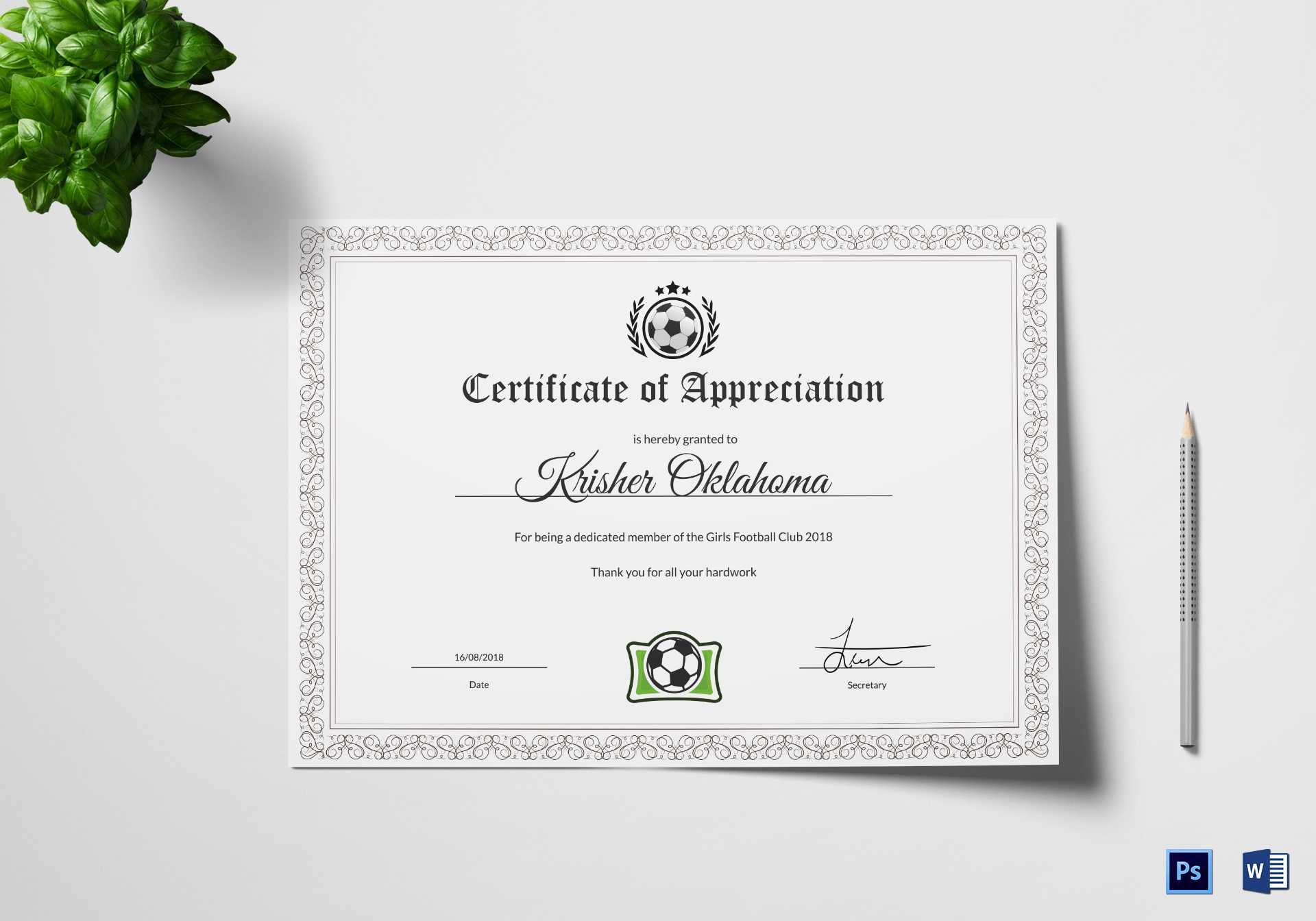 Women Football Appreciation Certificate Template Intended For Football Certificate Template