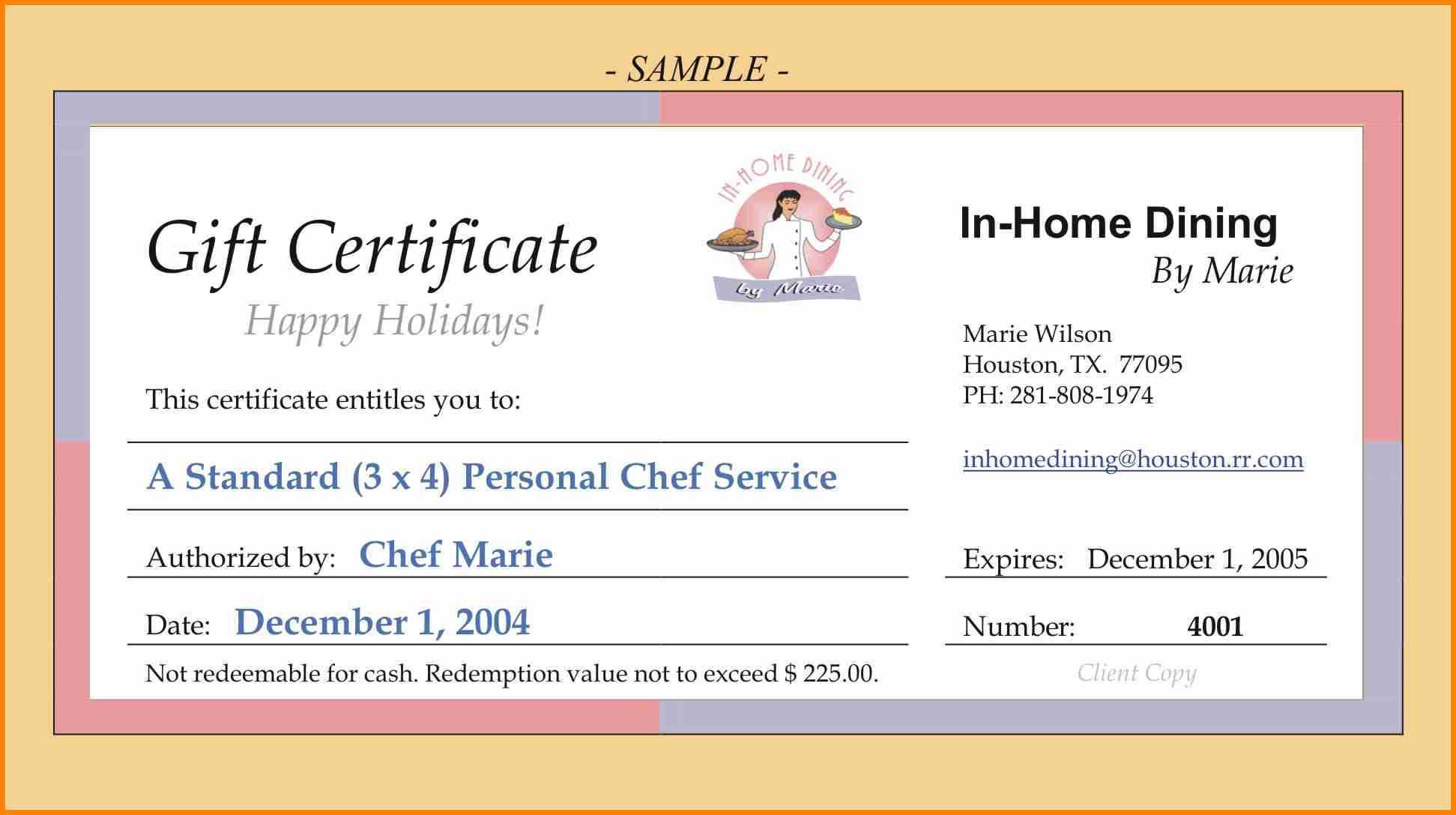 Wording On Gift Certificates – Beyti.refinedtraveler.co With Dinner Certificate Template Free