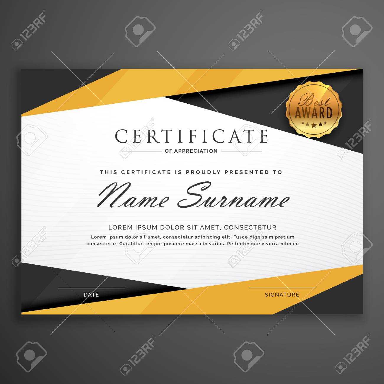 Yellow And Black Geometric Certificate Award Design Template Within Award Certificate Design Template